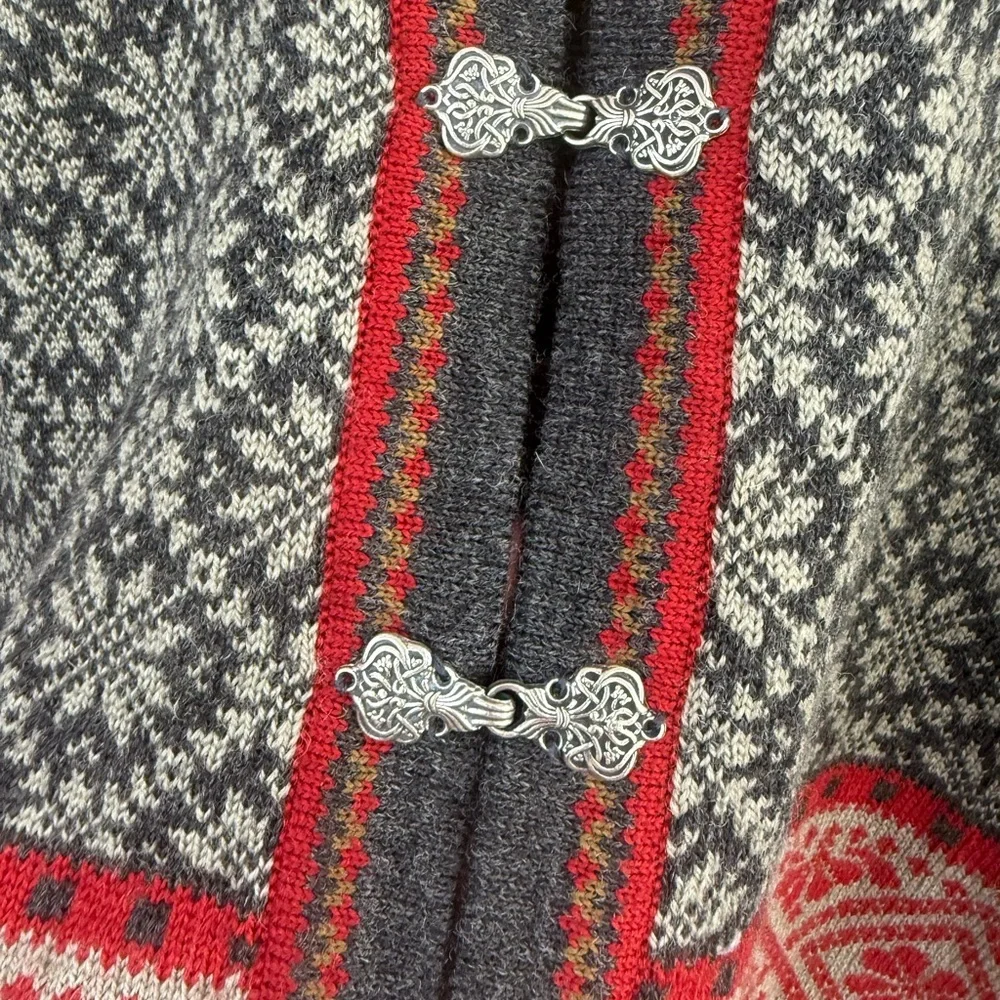 Vintage 90s L.L. Bean Fair Isle Silver Clasp Cardigan Sweater Medium Wool - Picture 5 of 6